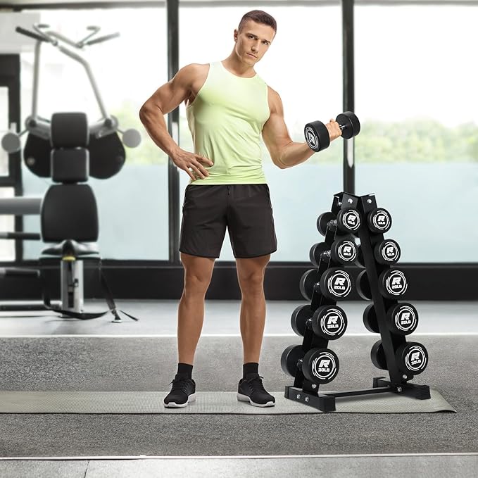 RitFit 5-250 LBS PVC Encased Round Dumbbell sets with Knurled Handle and Optional Rack, Strength Training Equipment for Home Gym