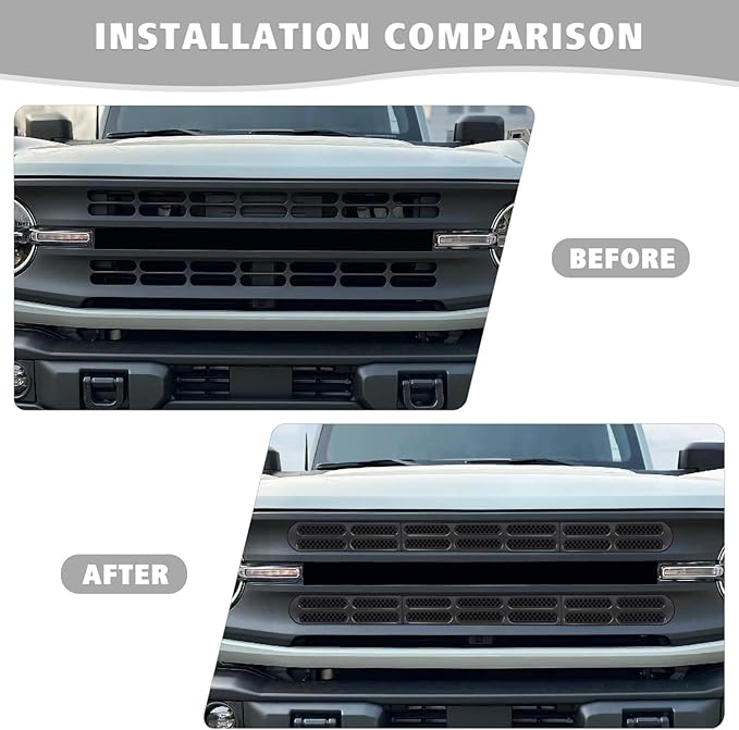 Jimen for Bronco Grille Inserts, 6 Pack Front Mesh Grill Cover Guard Exterior Trim Accessories Compatible with Ford Bronco 2021-2024 (Matte Black)