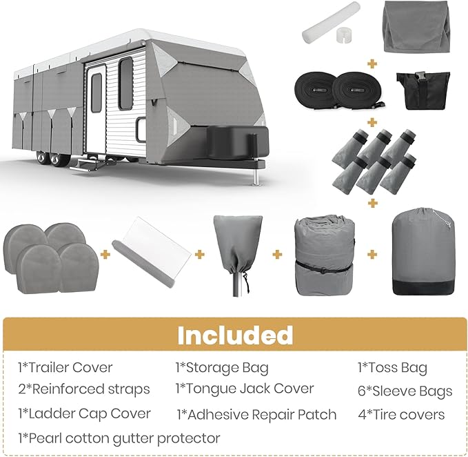 Leader Accessories Travel Trailer RV Cover Windproof Extra Thick Camper Cover with Adhesive Repair Patches (peva/Travel Trailer Cover, Fits 22'-24')
