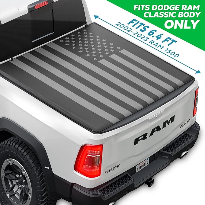 Flag Tonneau Cover Soft Tri-Fold Truck Tonneau Cover for Ram 1500 (Classic ONLY) (2002-2025) / Ram 2500 & 3500 (2003-2020) with 6.4 ft Bed, All-Weather Folding Truck Bed Cover