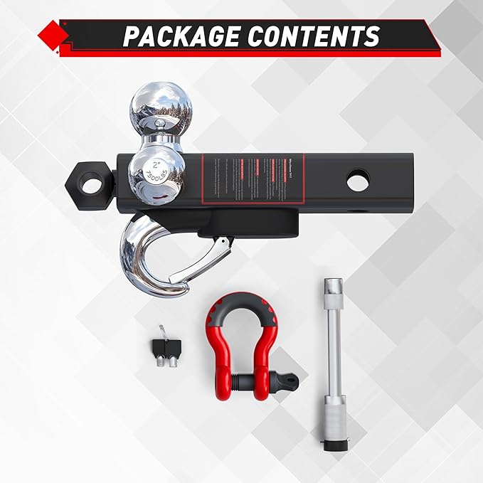 TYT Tri Ball Mount Trailer Hitch ,Fits 2 inch Receiver, Triple Balls (1-7/8", 2", 2-5/16") with Tow Hook & Shackle,10,000lbs GTW,1,000 lbs Tongue Weight, Includes Hitch Pin Lock