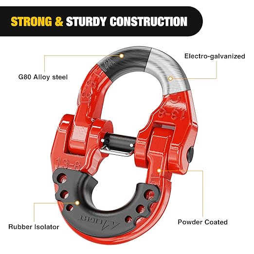 Nilight Safety Chain Connector Link, 1/2In Tow Hitch Hammerlock Coupling Link, 2 Pack Forged Steel Tow Chain Connector for Chain Link/Recovery Rope Link/Shackle, 12000 lbs Load Limit, Red