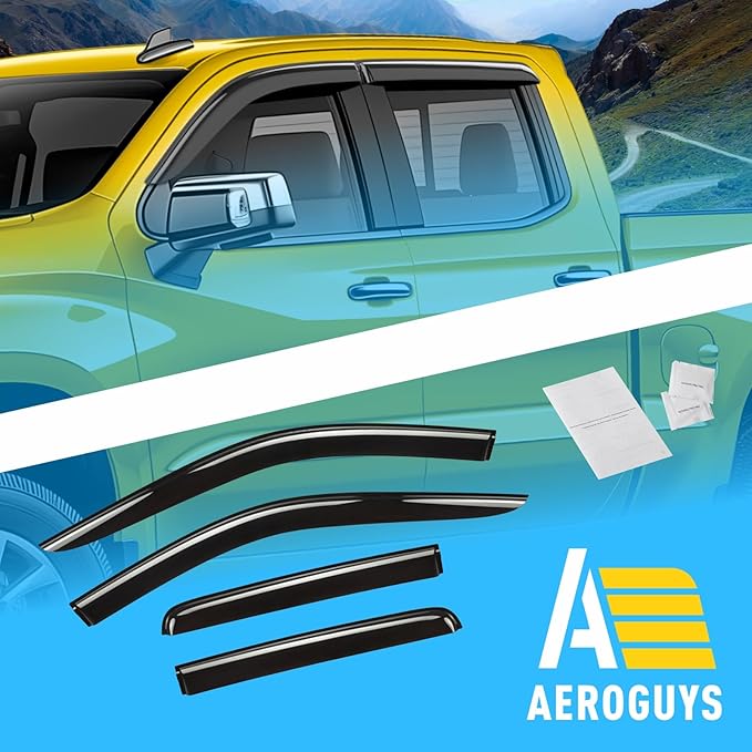 Extra Durable Window Deflectors Tape-On Window Visors Rain Guards Fit for Chevrolet (Chevy) Silverado 1500 2019-2026 Double Cab, Sun Visors, Wind Vent for Shades, Exterior Car Accessories- 4pcs.AG0024