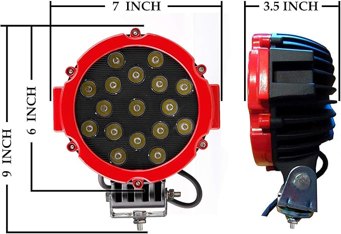 Black Horse Grille Brush Bumper Guard Modular Black Come with Pair of 7.0" Dia.LED Lights with Red Trim Rings Compatible with 1996-1998 Toyota 4Runner|1998-2000 Toyota Tacoma-17T80202MA-PLR