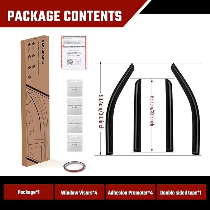 Rain Guards Fit for Chevy Silverado/GMC Sierra 1500 Crew Cab 2014 2015 2016 2017 2018, Extra Durable Tape-on Side Window Deflectors, Wind Deflectors Rain Guard Black - 4 PCS