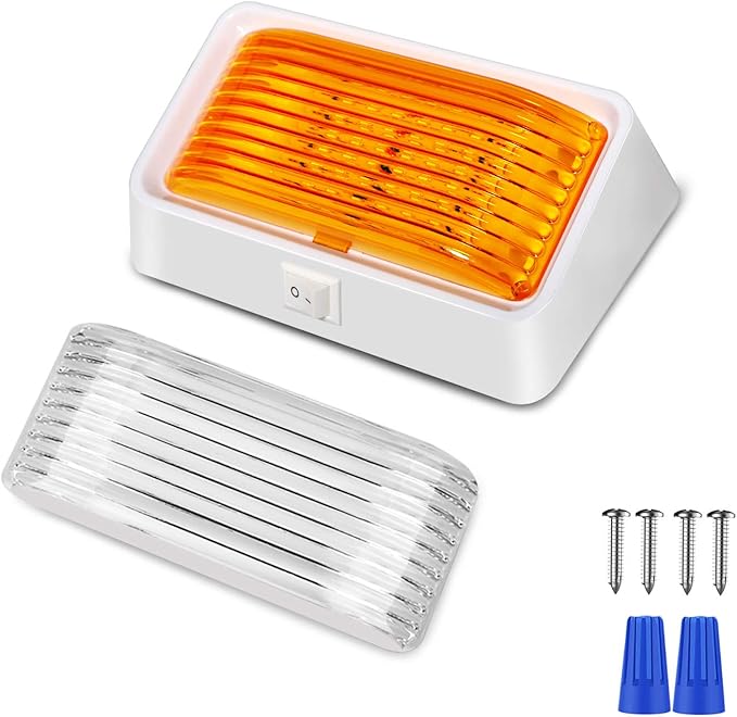 BlueFire Super Bright LED RV Porch Light RV Exterior Lights Porch Utility Light 12V Replacment Light with ON/OFF Switch, Clear and Amber Removable Lens for RV, Trailer, Camper (1 Pack)