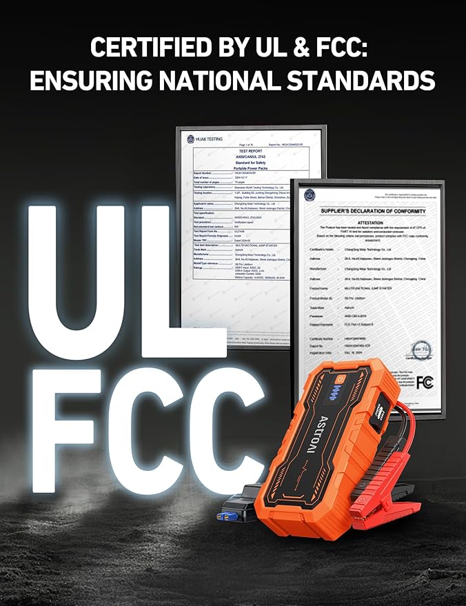 AstroAI S8 Pro Car Battery Jump Starter, 3000A Peak Jump Starter Battery Pack for Up to 9.0L Gas & 7.0L Diesel Engines, 12V Portable Jumper Box with 3 Modes Flashlight and Jumper Cables,Orange