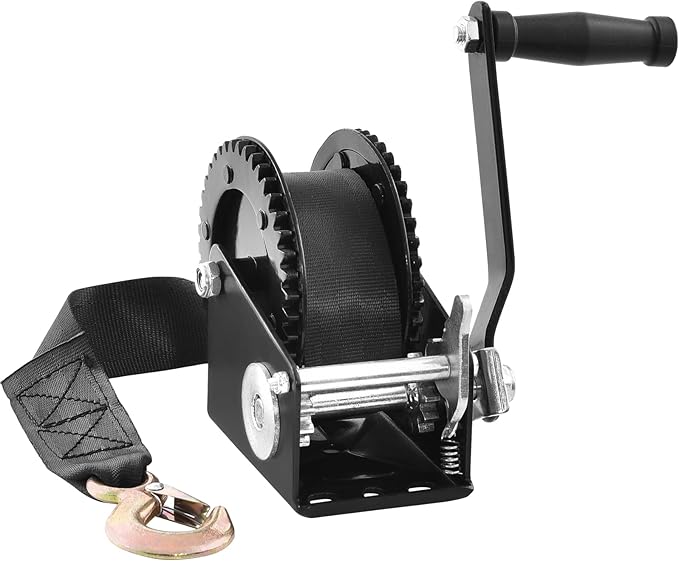 VEVOR Boat Winch, 2000 lbs Capacity Hand Boat Trailer Winch Heavy Duty Rope Crank with 23 ft Polyester Strap and Two-Way Ratchet, Manual Operated Hand Crank Winch for Trailer, Boat or ATV Towing