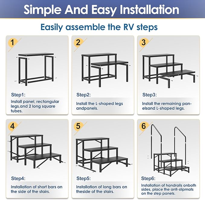 3-Step RV Steps with Dual Handrails – Heavy-Duty RV Stairs for Camper, Hot Tub, Trailer & Porch with Non-Slip Mats