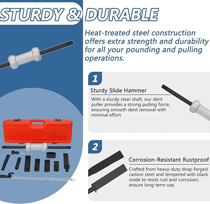13pcs Slide Hammer Dent Puller Set, Automotive Dent Remover with 10lbs Slide Hammer Universal Slide Hammer Auto Body Truck Repair Tool Kit with Carrying Case
