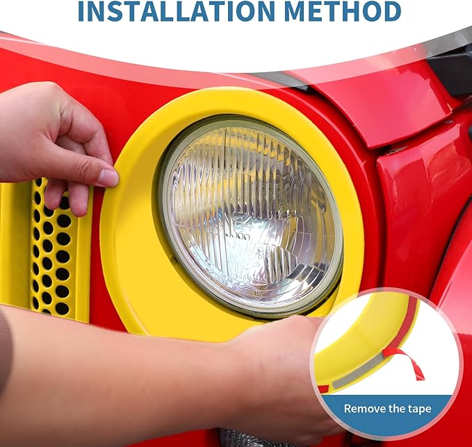 for Jeep JK Front Grille Inserts & Headlight Cover Trim Ring for Jeep Wrangler JK JKU 2007-2017 Yellow Exterior Accessories 9pcs