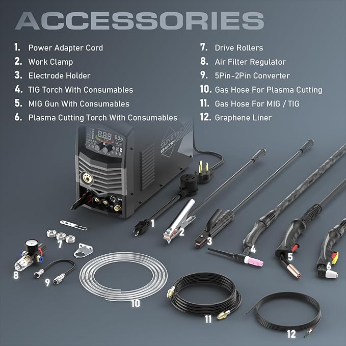 5 in 1 Plasma Cutter and Welder Combo, CUT/TIG/MIG/Flux MIG/MMA, 50A Plasma Cutter, 200A TIG and MIG, 180A STICK Welder, 110/220V Dual Voltage Multi-Functional Welder