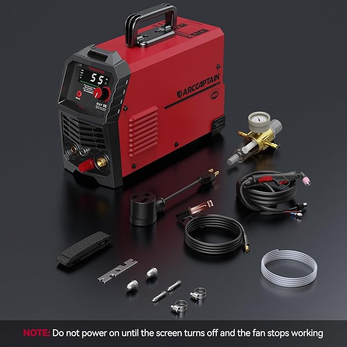 ARCCAPTAIN 55A Plasma Cutter, Large LED Display, Non-Touch Pilot ARC Plasma Cutting Machine, 120/240V Dual Voltage IGBT Inverter, 1/2" Clean Cut, Post Flow, 2T/4T, for Beginners DIY