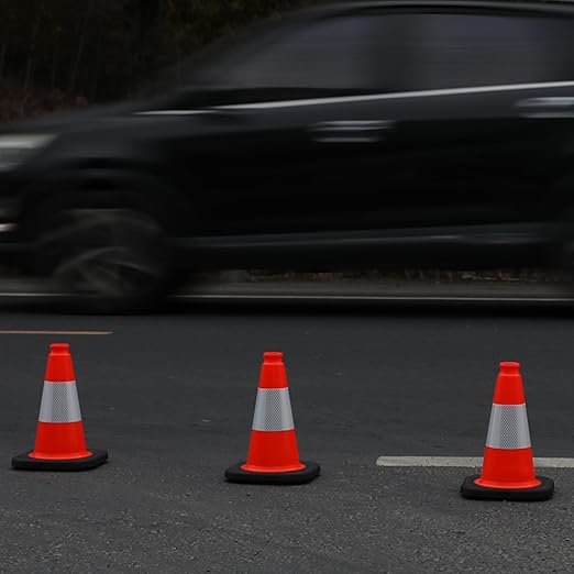 OrangeStar 12" Traffic Cones 4-Pack, Orange Safety Cones with Reflective Collar & Heavy Duty Base for Driving Practice, Parking Lots, Roadwork, Construction | Indoor & Outdoor Use