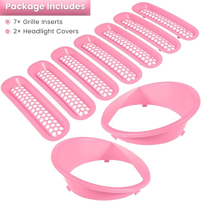 Front Grille Mesh Inserts & Headlight Cover for Jeep Wrangler JK JKU Sport Freedom Rubicon Sahara Unlimited 2007-2018 Exterior Accessories Clip-in Grille Guard Headlight Bezels Trim (Matte Pink)