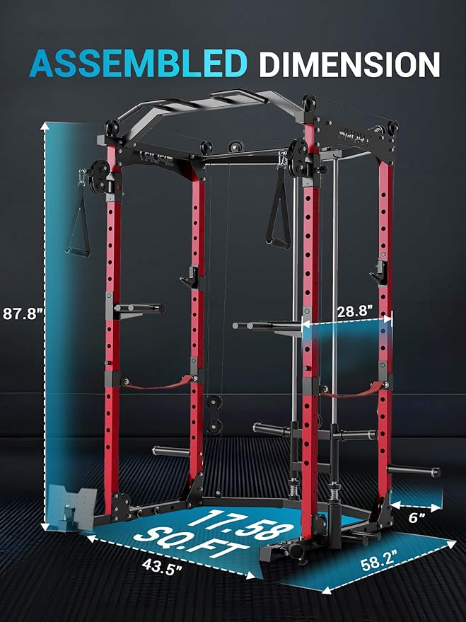 Power Cage, Multi-Functional Power Racks for Home Gym with Cable System, 1600LBS Weight Capacity Fitness Reality Squat Rack for Strength Workout with More Training Attachment,Black