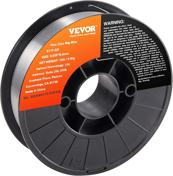 VEVOR Flux Core Welding Wire, E71T-GS 0.035-inch 10LBS, Gasless Mild Steel MIG Welding Wire with Low Splatter for All Position Arc Welding and Outdoor Use