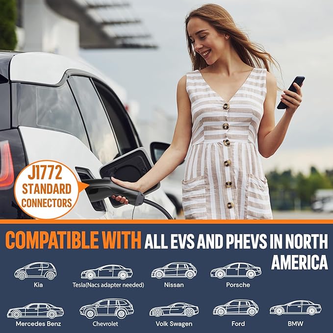 Level 2 Electric Vehicle (EV) Charger(WIFI APP/Plug-play), 32A, 25ft Cable ETL Certified, 220V-240V NEMA 14-50P Plug EVSE w/ J1772 Connector, Portable EV Car Charging Stations for Home Level 2