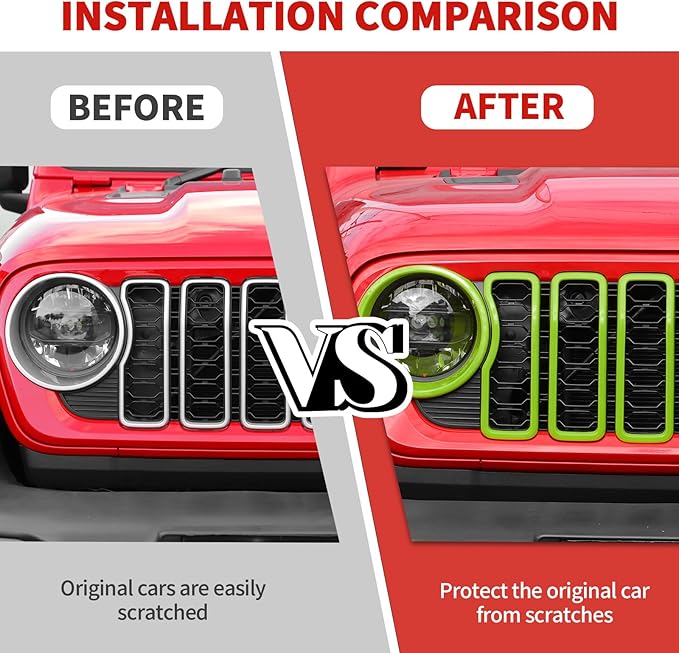 Jimen for 2024 Jeep Wrangler 4xe grill inserts, 9PCS Headlight Cover & Grille Insert Compatible with Jeep Wrangler JL JLU 2024+, NOT FIT JL Sport/Sport S (Green)