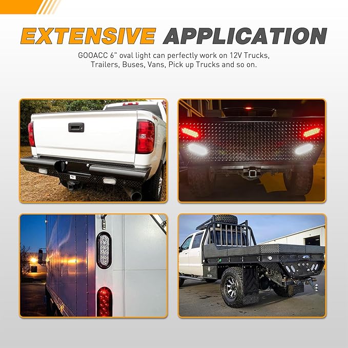 GOOACC 6Inch Oval Trailer Tail Light 2PCS 10LED White Reverse Back Up Lights w/Surface Mount Grommets Plugs IP67 Waterproof for Truck RV Tractor