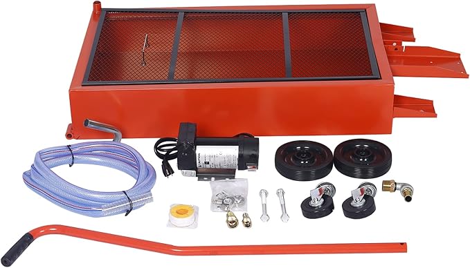 17 Gallon Oil Drain Pan with Electric Pump, Low Profile Oil Pans for Truck, Car Changing Oil, Foldable Handle/7 Ft Evacuation Hose/Swivel Casters Wheels