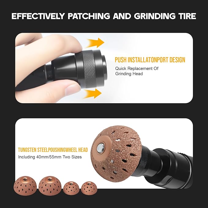 Air Tire Repair Polish Patch Tools – 2500 RPM Low-Speed Tire Buffer with Tungsten Steel Buffing Wheel, Inner Liner Scraper, Patch Roller – Durable Tungsten Alloy Grinder for Tire & Rubber Maintenance