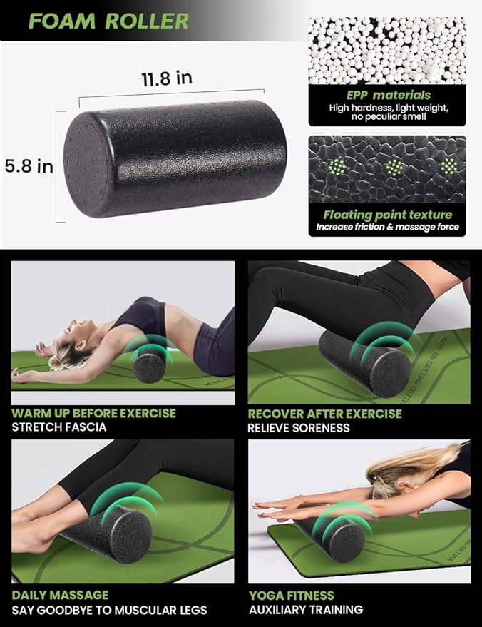 Yoga Starter Kit 12 in 1 - Yoga Set Include Yoga Mat, Foam Roller, 4 Resistance Bands, Yoga Blocks 2 Pack with Strap, 2 Peanut Massage Balls, Yoga kit and Sets for Beginners