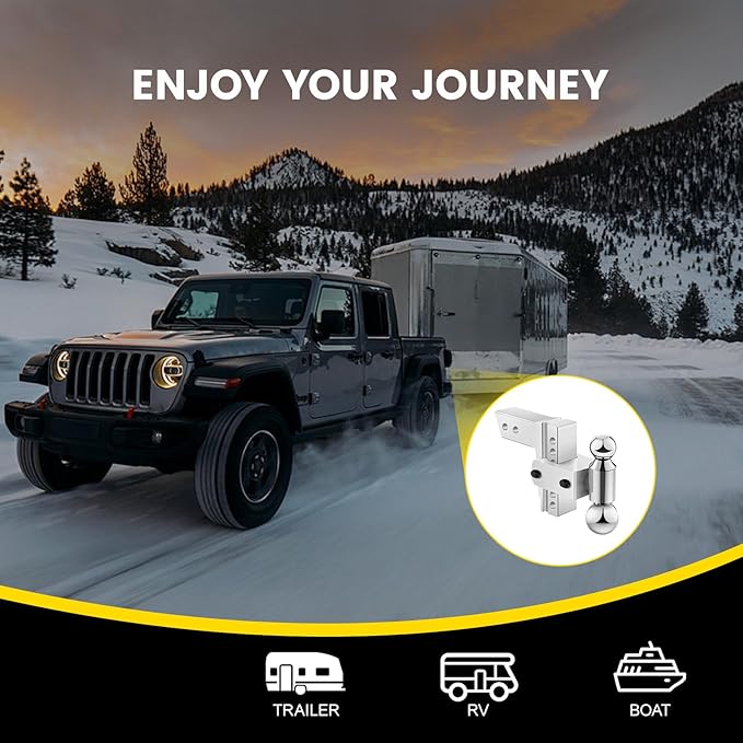 Adjustable Trailer Hitch for 2.5” Receiver, 18500 LBS GTW Aluminum - 6” Drop/Rise with 2-inch and 2-5/16 inch Dual Ball, w/Anti-Theft Lock & Hitch Tightener Silver