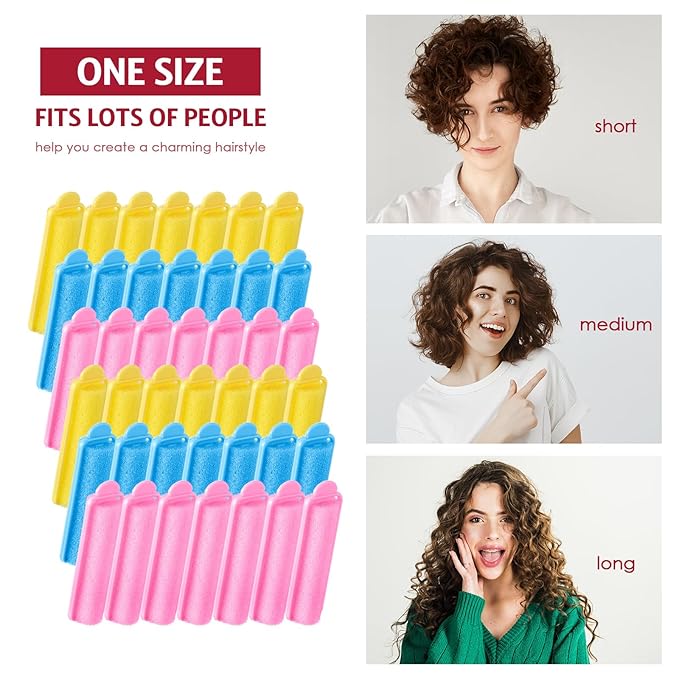 Syhood 43 Pcs Foam Sponge Hair Rollers Women 0.59 Inch Soft Sleeping Curlers Flexible Sponge Curler Tool and Rat Tail Comb for Hair Styling Hairdressing Overnight Curl and Volume(Pink Blue Yellow)