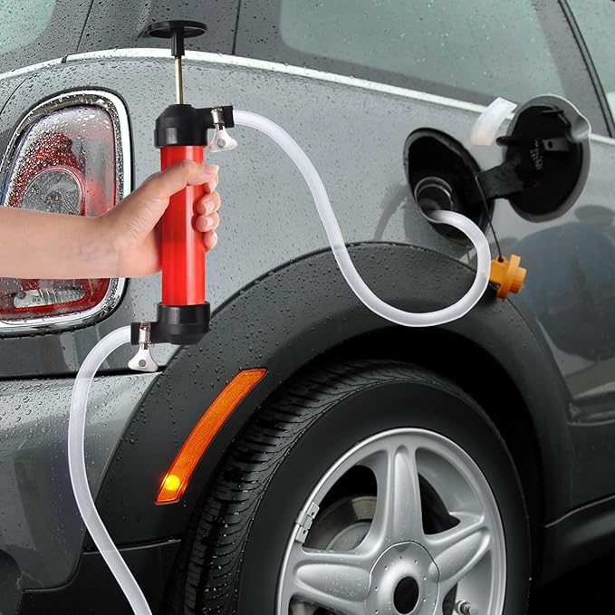 RV Antifreeze Siphon Hand Pump Kit, Liquid Transfer Pump with Two 1 Metre Clear PVC Hoses for Petrol, Oil and Fluids, Fuel Siphon Pumps with 2 Clamps, Camper, Boat Winterization Accessories