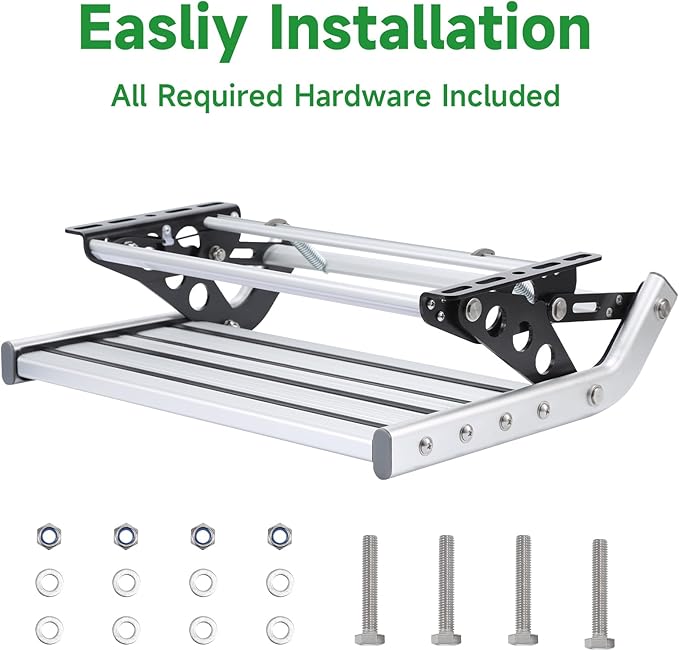 Just-V RV Camper Steps Single Drop Down Steps One-Hand Expand or Collapse Manual RV Stairs Folding Stable Ladders with Non-Slip Rubber Feet and Luminous Tape Glow Holds Up to 450 lbs