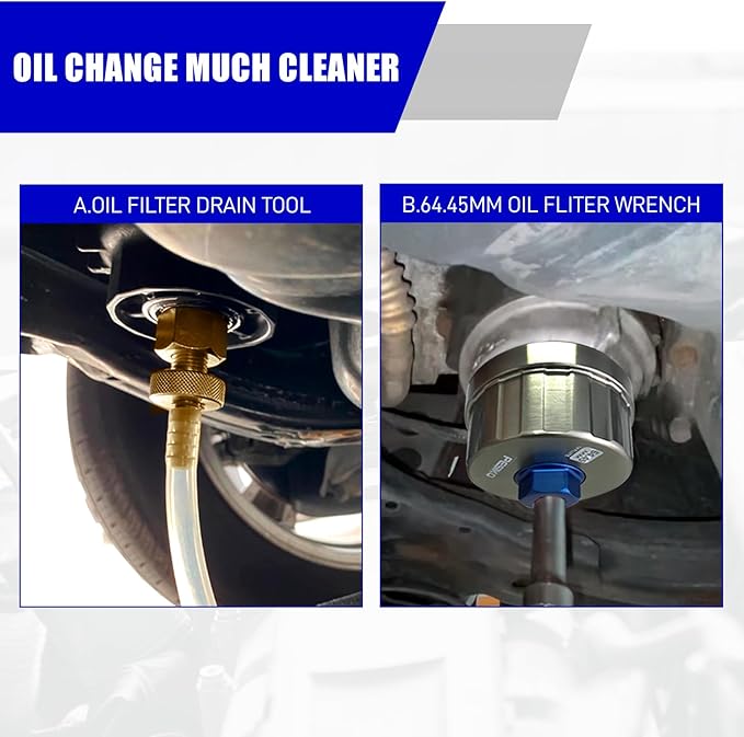 64mm Oil Filter Wrench and Drain Hose for Toyota, Lexus and Scion 2.0-5.7L Engine Cartridge Style Oil Filter Remover Tool