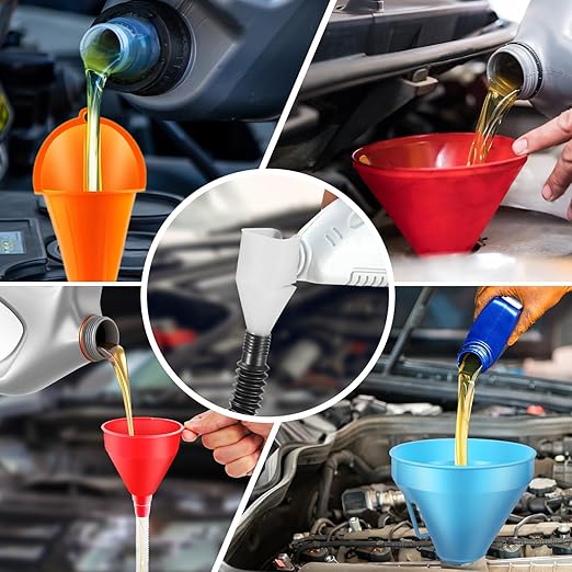 Umbresen Oil Funnels Set, Automotive Fuel Funnels, Wide Mouth Gas Funnel with Handle, Large Funnels with Hose, Plastic Long Neck Oil Funnels, Gasoline Funnel Kit for Water, Fuel, Oil Change (10)