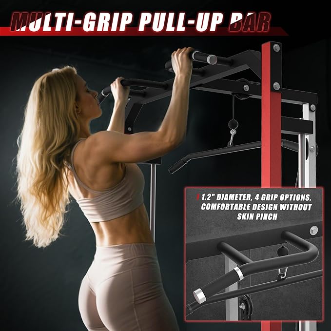 Compact Smith Machine Home Gym - 800lb Barbell Sleeve, Space-Saving Power Cage with LAT Pulldown, Power Rack 5-in-1, 1500lb Capacity for Garage & Small Spaces, P70