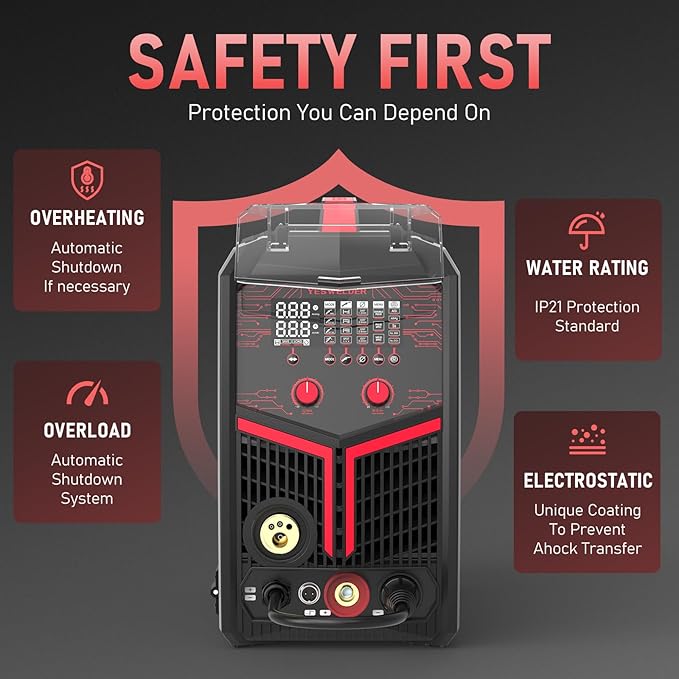 YESWELDER 200Amp Aluminum MIG Welder with Pulse YWM-211P, 110/220V Dual Voltages MIG/Stick/Lift TIG Multi Proces MIG Welding Machine,Spool Gun Compatible