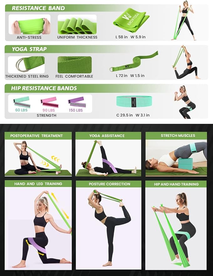 Yoga Starter Kit 12 in 1 - Yoga Set Include Yoga Mat, Foam Roller, 4 Resistance Bands, Yoga Blocks 2 Pack with Strap, 2 Peanut Massage Balls, Yoga kit and Sets for Beginners