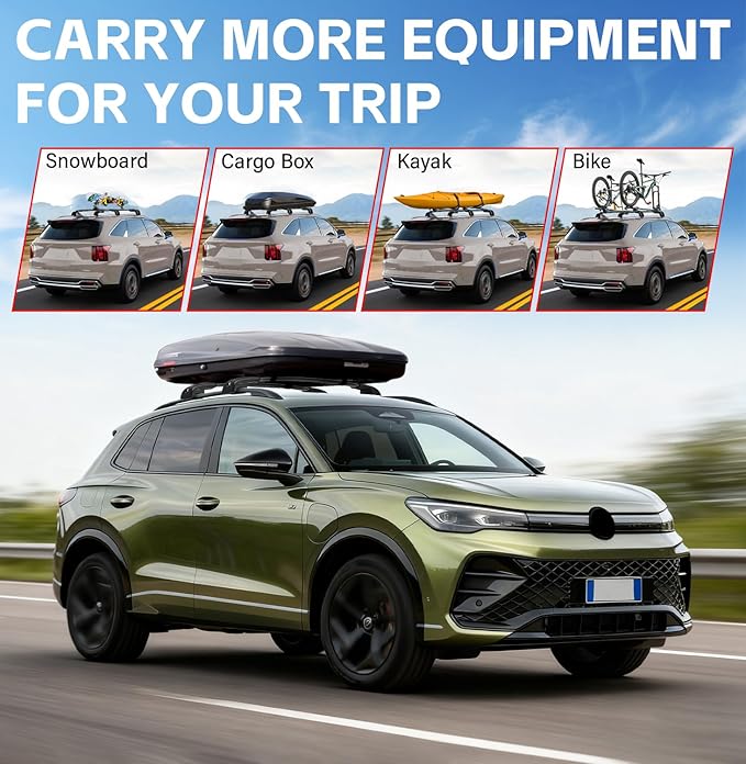 Lockable Roof Rack Crossbars Compatible with 2018-2026 Volkswagen Tiguan, 2022-2026 VW Taos & 2024-2026 Subaru Crosstrek Wilderness, 300lbs Capacity Aluminum