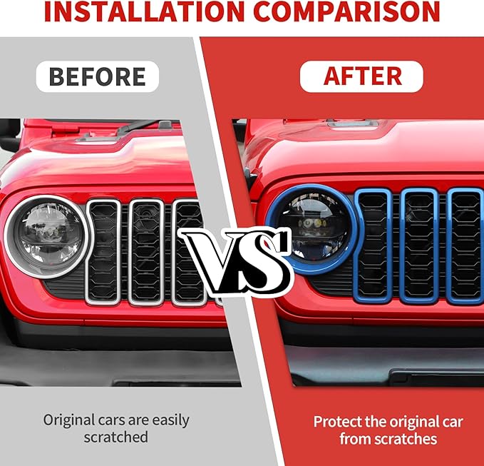 Jimen for 2024 Jeep Wrangler 4xe grill inserts, 9PCS Headlight Cover & Grille Insert Compatible with Jeep Wrangler JL JLU 2024+, NOT FIT JL Sport/Sport S (Light Blue)