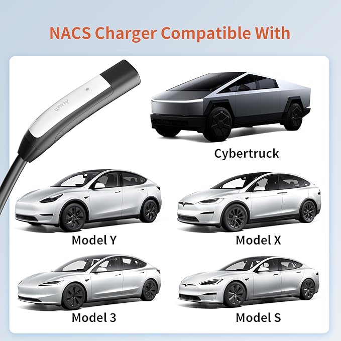 Level 2 EV Charger for Tesla - 16.4Ft 110-250V Electric Car Charger 32Amp NEMA14-50 Plug Compatible with Models S/X/3/Y/Cybertruck Support One-Click Opening Function