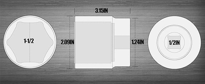 SUNHZMCKP 1/2 Inch Deep Drive Impact Socket, SAE 1-1/2 Socket, CR-MO, 6 Point Axle Nut Socket for Easy Removal of Axle Shaft Nuts (1-1/2 inch)