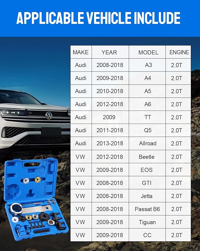 DAYDOOR Camshaft Crankshaft Engine Timing Tool Kit with Storage Case Compatible with Audi VW VAG 2006-2018 EA888 1.8 2.0 TSI TFSI T10355 T10060A T10352 T10368 T40011 T40196 T40268-21 PCS