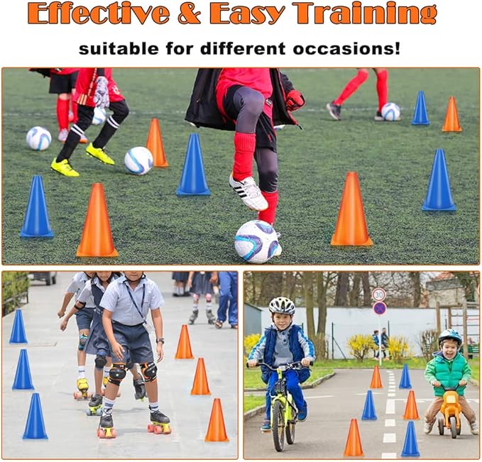 Cones Sports 9 Inch, 15 Pack Training Cones for Soccer Practice, Agility Field Cone Set for Drills Football Basketball, Plastic Cones for Outdoor Indoor Games