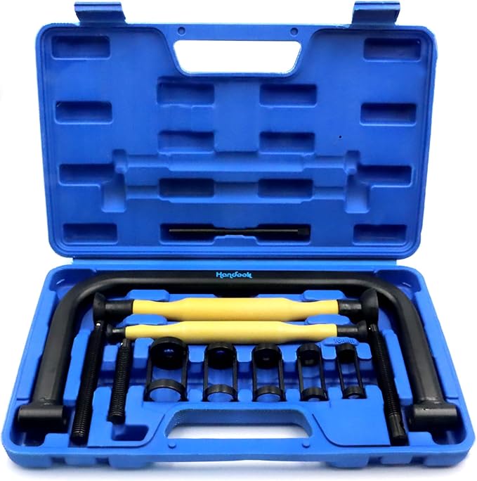 Handook 12Pcs Valve Spring Compressor with Valve Lapper Tool, Valve Spring Removal Tool with C Clamp for Motorcycle, ATV, Car, Small Engine Vehicle Equipment