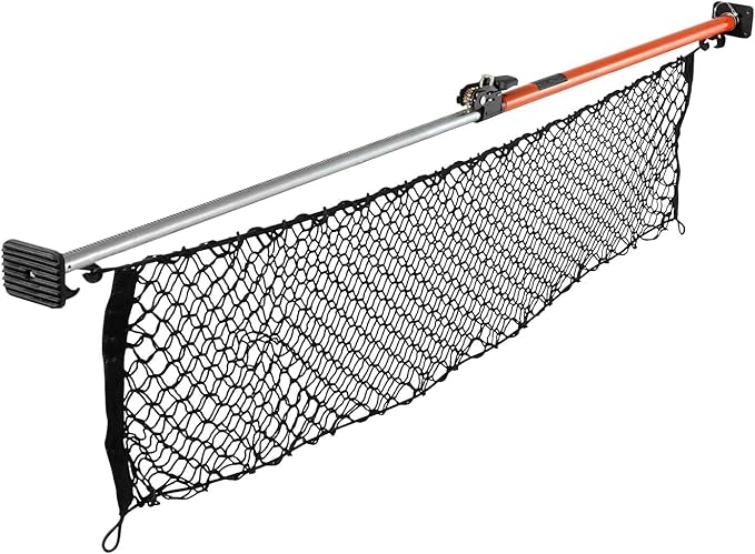 VEVOR Cargo Bar, Ratcheting Cargo Bar Adjustable from 40" to 73", Heavy-Duty Steel Cargos Stabilizer with Storage Net & Non-Slip Foot Pads, Telescoping Load Lock Bars Stop Sliding for SUVs, Sedans
