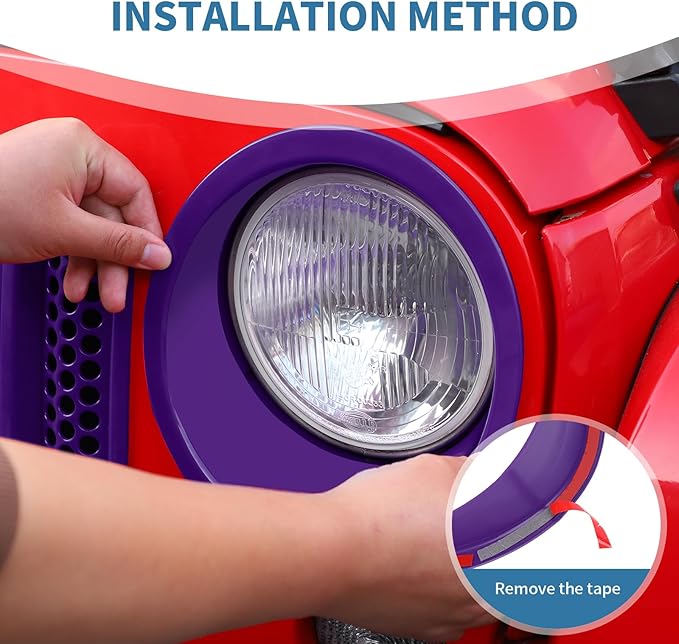 for Jeep JK Front Grille Inserts & Headlight Cover Trim Ring for Jeep Wrangler JK JKU 2007-2017 Purple Exterior Accessories 9pcs