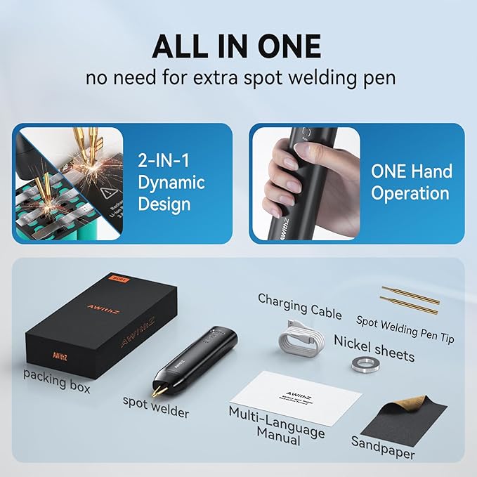 Battery Spot Welder, 11 Gear Adjustable Double-ended Replaceable Pen Tip Spot Welder, Automatic and Manual Modes, Welding Plated Nickel Sheets for DIY 18650 Battery