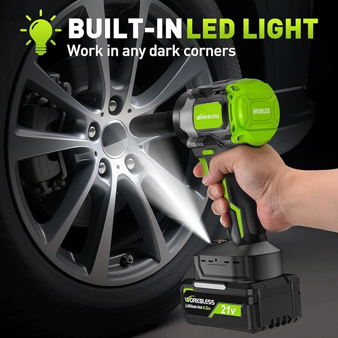 1/2 Cordless Impact Wrench: Max 850nm (630ft-Lbs) Electric Impact Wrench Kit - 20V 4ah Battery, 3-Speed, 4 Sockets, LED Light, Variable Speeds 1/2 Impact Drive for Car Tire, Mower