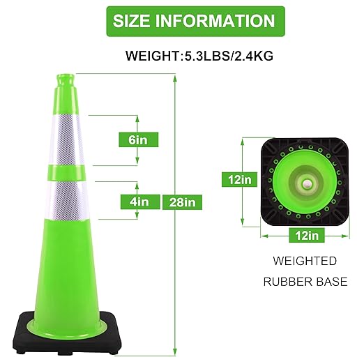 OrangeStar 8 Pack 28" Traffic Safety Cones, Green Cones Construction Cones w/Reflective Collar, Heavy Duty Base for Driving Practice, Parking Lots and Roadwork