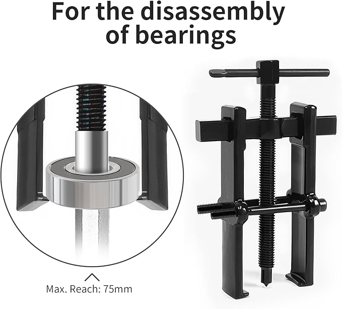 Beam 2 Jaw Puller 3" Universal Bearing Gear Pullers with 187mm T-Shaped Screw,High Carbon Steel Pullers,Adjuestable Pulley Removal Tool for Bearings/Flywheels/Pulleys Remove