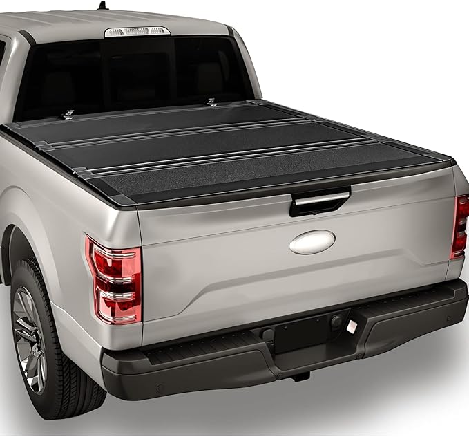 Flip-Up Tonneau Cover Compatible with 2015-2025 Ford F-150 with 5.5ft Bed (67") FRP Hard Folding Truck Bed Cover No-Drill 100% Bed Access